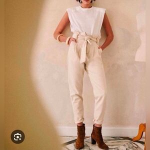 Sezane Cream High-Waisted Denim Trousers